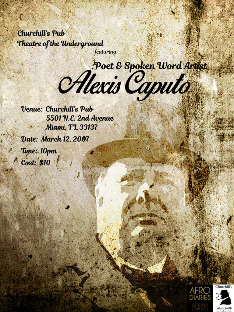 Churchills_Pub_Theatre_Underground_Poet_Afro_Diaries_Alexis_Alleyne_Caputo